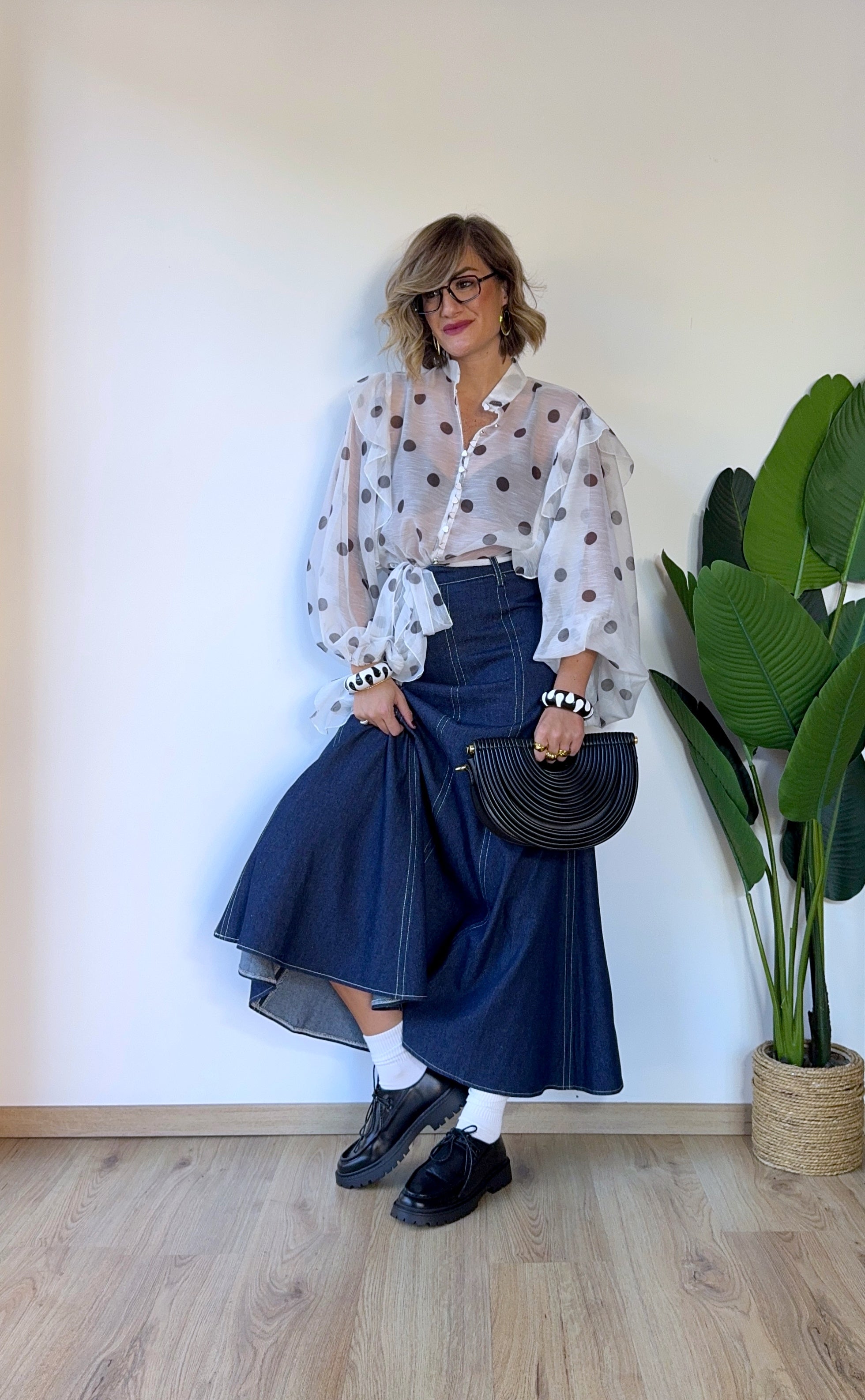 Gonna lunga in denim a ruota nella parte finale